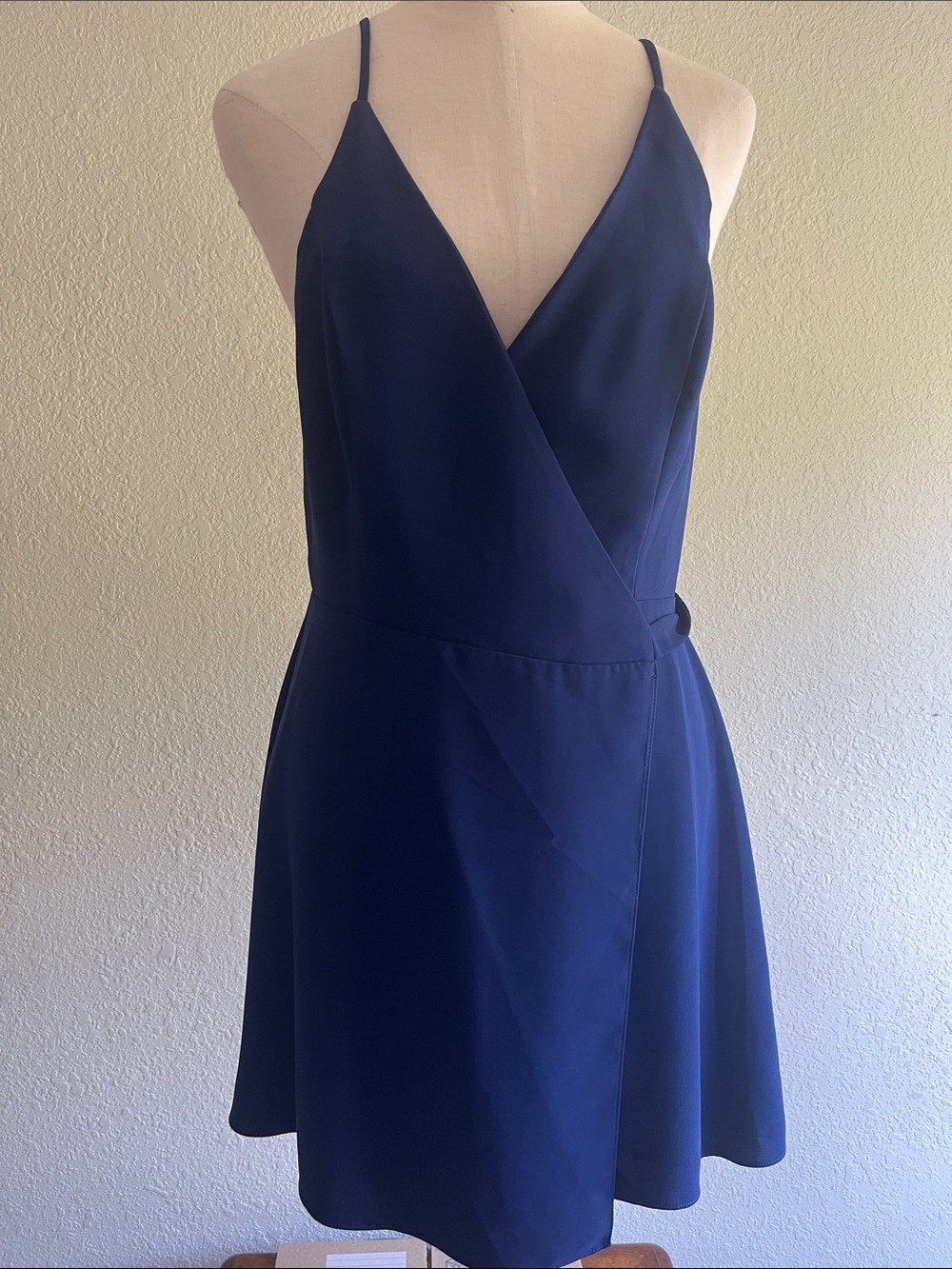 Amanda Uprichard Royal Blue Wrap Mini Dress with Spaghetti Straps